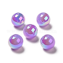 Placage uv perles acryliques irisées arc-en-ciel opaques, ronde, support violet, 15~16x15mm, Trou: 2mm