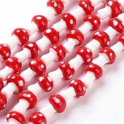 Fili di perline murano fatto a mano, fungo, rosso, 12x16mm, Foro: 1 mm, circa 25 pcs/filo, 16 pollice