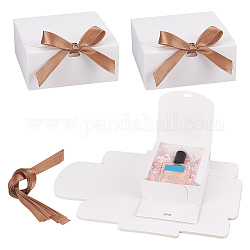 Scatole regalo quadrate per gioielli in carta di cartone, con nastro, per anniversari, matrimoni, compleanni, bianco, prodotto finito: 11.5x11.5x5 cm