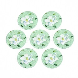 Pendenti in acrilico stampato trasparente, con polvere di scintillio, schiena piatta con fiore, verde chiaro, 37.5x2mm, Foro: 1.5 mm