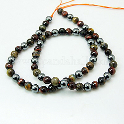 Natural Tiger Iron & Synthetic Hematite Beads Strands, Dyed & Heated, Round, Saddle Brown, 16mm, Hole: 2mm, about 25pcs/strand, 15.7