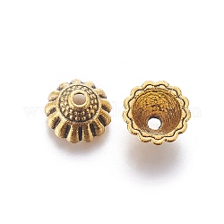 Тибетском стиле сплав шарик крышки, без свинца и без кадмия, античное золото , диаметром около 10 мм , толстый 5.5 мм , отверстие : 1.5 мм