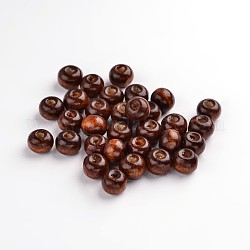 Perles en bois naturel teint, ronde, sans plomb, brun coco, 10x9mm, Trou: 3mm