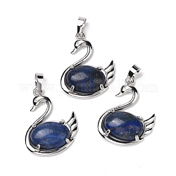 Natural Lapis Lazuli Pendants, with Platinum Tone Brass Findings, Cadmium Free & Lead Free, Dyed, Swan, 32x25x7.3mm, Hole: 8mm