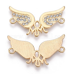 Mother's Day Alloy Crystal Rhinestone Connector Charms, Wing with Mom Links, Cadmium Free & Lead Free, Light Gold, 19x33x2mm, Hole: 1.8mm