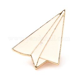 Broches émaillées en alliage, broche en émail, avec embrayages papillon, avion en papier, or clair, blanc, 29.5x21x10mm