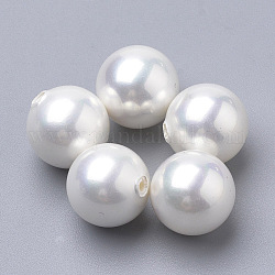Shell Pearl Beads, Half Drilled, Round, Creamy White, 6mm, Half Hole: 1mm