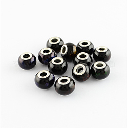 Spray Painted Glass European Beads, with Silver Brass Core, Large Hole Beads, Rondelle, Mixed Color, 14~15x11mm, Hole: 4.5~5mm