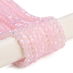 Hebras de perlas de vidrio transparentes pintadas para hornear, imitación opalite, facetados, bicono, rosa, 4~4.5x3.5~4mm, agujero: 0.9 mm, aproximamente 84 pcs / cadena, 13.58~13.78 pulgada (34.5~35 cm)