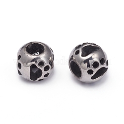Perles européennes en 304 acier inoxydable, Perles avec un grand trou   , rondelle avec empreintes de chien creuses, argent antique, 10x11.5mm, Trou: 5.5mm