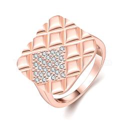 Cuadrado de moda los anillos de dedo de bronce de óxido de circonio cúbico, tamaño de 8, oro rosa, 18.1mm