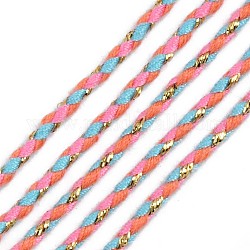 Dreifarbige geflochtene Polyesterschnüre, mit goldmetallischem Faden, für geflochtenen Schmuck Freundschaft Armband machen, neon rosa , 2 mm, über 100 yard / Bündel (91.44 m / Bündel)