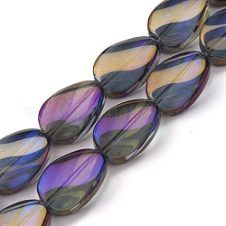 Transparent Electroplate Glass Bead Strands, Rainbow Plated, Teardrop, Purple, 18.5x12.5x6mm, Hole: 1mm, about 40pcs/strand, 29.29 inch(74.4cm)