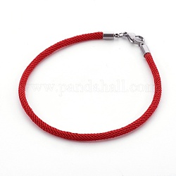Création de bracelet en cordon de coton tressé, avec fermoirs en 304 acier inoxydable, or, rouge, 8-5/8 pouce (21.8 cm), 3mm
