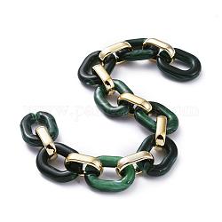 Cadenas de cable de acrílico hechas a mano, con anillos de unión de plástico ccb, verde oscuro, enlaces: 24x18x5 mm y 19x12x4.5 mm, 39.37 pulgada (1 m) / hebra