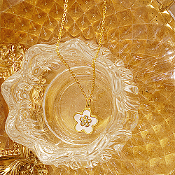 Colliers avec pendentif fleur en acier inoxydable pour femmes, avec des strass, véritable 18k plaqué or, 15.75 pouce (40 cm)