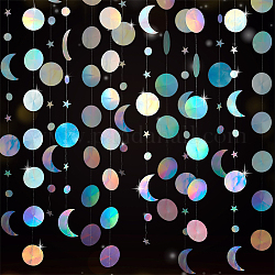Ahademaker 4pcs 2 style papier irisé paillettes cercle points guirlande, banderole à pois suspendue, pour toile de fond de mur scintillant bricolage, décoration de fête et de fête, couleur mixte, 3~4 m, 2 pièces / style