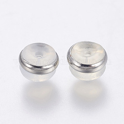 Silicone Ear Nuts, Earring Backs, with Brass Findings, Platinum, 7x5mm, Hole: 0.7mm
