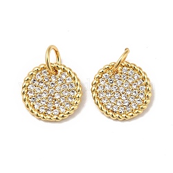 Rack Plating Brass Micro Pave Clear Cubic Zirconia Pendants, with Jump Ring, Cadmium Free & Nickel Free & Lead Free, Flat Round, Real 18K Gold Plated, 1x10mm, Hole: 3.6mm