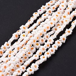 Chapelets de perle de millefiori en verre manuelles, fleur, orange, 5.5~8x2.5mm, Trou: 1mm, Environ 64~67 pcs/chapelet, 15.75 pouce ~ 16.34 pouces (40~41.5 cm)