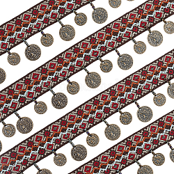 Ahandmaker nastri in poliestere da ricamo in stile etnico da 5 metro, nastro jacquard, nastro tirolese, accessori d'abbigliamento , con ciondoli indiani in stile tibetano, colorato, 1-7/8 pollice (47 mm), 5 iarde/set