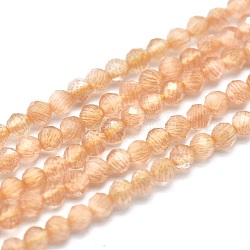 Chapelets de perles d'œil de chat, ronde, facette, saumon clair, 2mm, Trou: 0.2mm, 14.17 pouce (36 cm), 174~184 pcs / chapelet