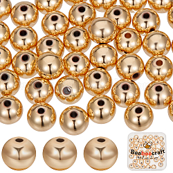 Beebeecraft 40pcs perles de laiton de placage en rack, Plaqué longue durée, ronde, véritable 14k plaqué or, 10mm