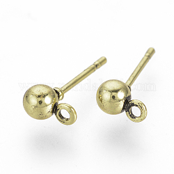 Accessoires de puces d'oreilles en fer de boule, avec boucle, Or antique, 6.5x4mm, Trou: 1mm, pin: 0.8 mm