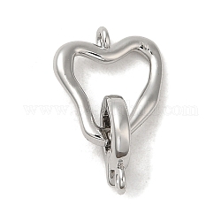 Brass Fold Over Clasps, Heart, Real Platinum Plated, Heart: 12x13.5x2mm, Hole: 1.2mm; Clasp: 10.5x8x2mm, Hole: 1.2mm