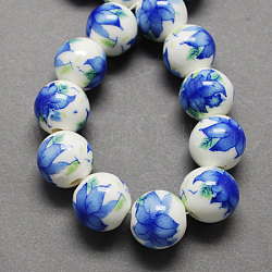 Handmade Printed Porcelain Beads, Round, Royal Blue, 12mm, Hole: 2mm