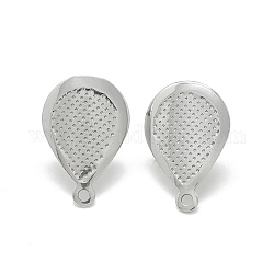 Accessoires de puces d'oreilles en 304 acier inoxydable, avec boucle, larme, couleur inoxydable, 18x12mm, Trou: 1.4mm, pin: 0.8 mm