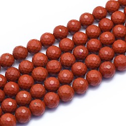 Natürliche rote Jaspis Perlen Stränge, Runde, facettiert (128 Facetten), 10 mm, Bohrung: 1.2 mm, ca. 38 Stk. / Strang, 15.55 Zoll (39.5 cm)
