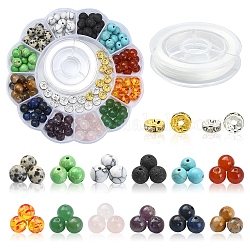 DIY Gemstone Bracelet Making Kit, Includ Natural & Synthetic Mixed Gemstone Beads, Brass Rhinestone Spacer Beads, Elastic Thread, Mixed Color, Beads: 174Pcs/box