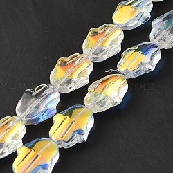Transparentes cuentas de vidrio electroplate hebras, color de ab chapado, hamsa mano, Claro, 17.8x13.5x7.5mm, agujero: 1.3 mm, aproximamente 40 pcs / cadena, 27.95 pulgada (71 cm)