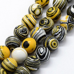 Chapelets de perles en malachite synthétique, teinte, ronde, noir, 6mm, Trou: 0.5mm, Environ 63 pcs/chapelet, 14.96 pouce (38 cm)