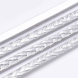 Braided Flat Single Face Imitation Leather Cords, Silver, 5x2mm, about 1.31 yards( 1.2m)/strand