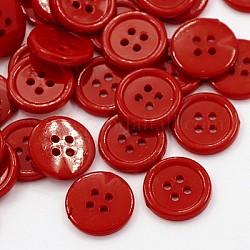 Botones de costura de acrílico, botones de plástico para el diseño de vestuario, 4 agujero, teñido, plano y redondo, de color rojo oscuro, 15x2mm, agujero: 1.5 mm