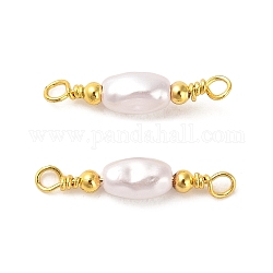 Breloques de connecteur ovales en plastique abs, imitation perle, avec placage à crémaillère en laiton véritable plaqué or 18 carat, blanc, 18x4x3.5mm, Trou: 1.6mm
