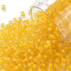 Toho perline rotonde, perline giapponesi, (974) interno colore cristallo / giallo girasole foderato, 8/0, 3mm, Foro: 1 mm, circa 220pcs/10g