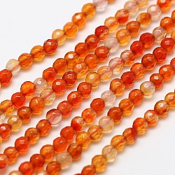 Chapelets de perles en cornaline naturelle, ronde à facettes, teints et chauffée, 3mm, Trou: 0.8mm, Environ 130 pcs/chapelet, 15.2 pouce