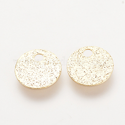 Brass Charms, Nickel Free, Real 18K Gold Plated, Textured Flat Round, 8x0.5mm, Hole: 1.5mm