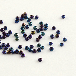 12/0 grade a perles de rocaille en verre rondes, iris couleurs métalliques, bleu cadet, 12/0, 2x1.5mm, Trou: 0.3mm, environ 30000 pcs / sachet 