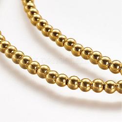 Electroplate Non-magnetic Synthetic Hematite Beads Strands, Grade A, Round, Golden Plated, 3mm, Hole: 1mm, about 161pcs/strand, 15.7 inch