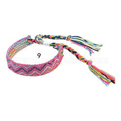 Pulsera de cordón trenzado de algodón con motivo de ondas, pulsera étnica tribal brasileña ajustable para mujer, rosa vieja, 5-1/2~10-5/8 pulgada (14~27 cm)