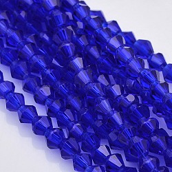 Facettierte bicone Glasperlen Stränge, dunkelblau, 4x4 mm, Bohrung: 1 mm, ca. 92~96 Stk. / Strang, 13.78~14.37 Zoll