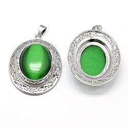 Grandi pendenti ovali in ottone placcato platino in ottone,  cadmio& piombo libero, verde, 50x37x12mm, Foro: 4x7.5 mm