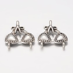 Alloy Chandelier Component Links, 3 Loop Connectors, Lead Free and Cadmium Free, Bikini, Antique Silver, 23x20x3mm, Hole: 2mm