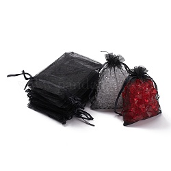 Bolsas de regalo de organza con cordón, bolsas de joyería, banquete de boda favor de navidad bolsas de regalo, negro, 12x9 cm