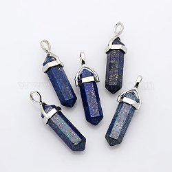 Pendentifs pointus en lapis lazuli naturel à double terminaison, avec pendentif en alliage aléatoire, balle, platine, 36~45x12mm, Trou: 3x5mm, pierre précieuse: 10 mm de diamètre