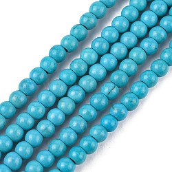 Chapelets de perles en turquoise synthétique, teinte, ronde, bleu profond du ciel, 4mm, Trou: 1mm, Environ 110 pcs/chapelet, 15.6 pouce